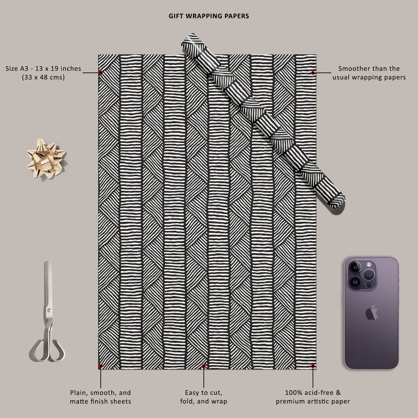 Geometric Doodle Lines Art & Craft Gift Wrapping Paper