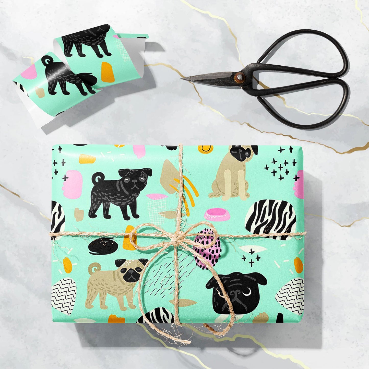 Dog Pug Puppies Art & Craft Gift Wrapping Paper