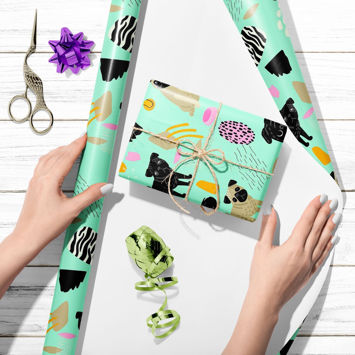 Dog Pug Puppies Art & Craft Gift Wrapping Paper