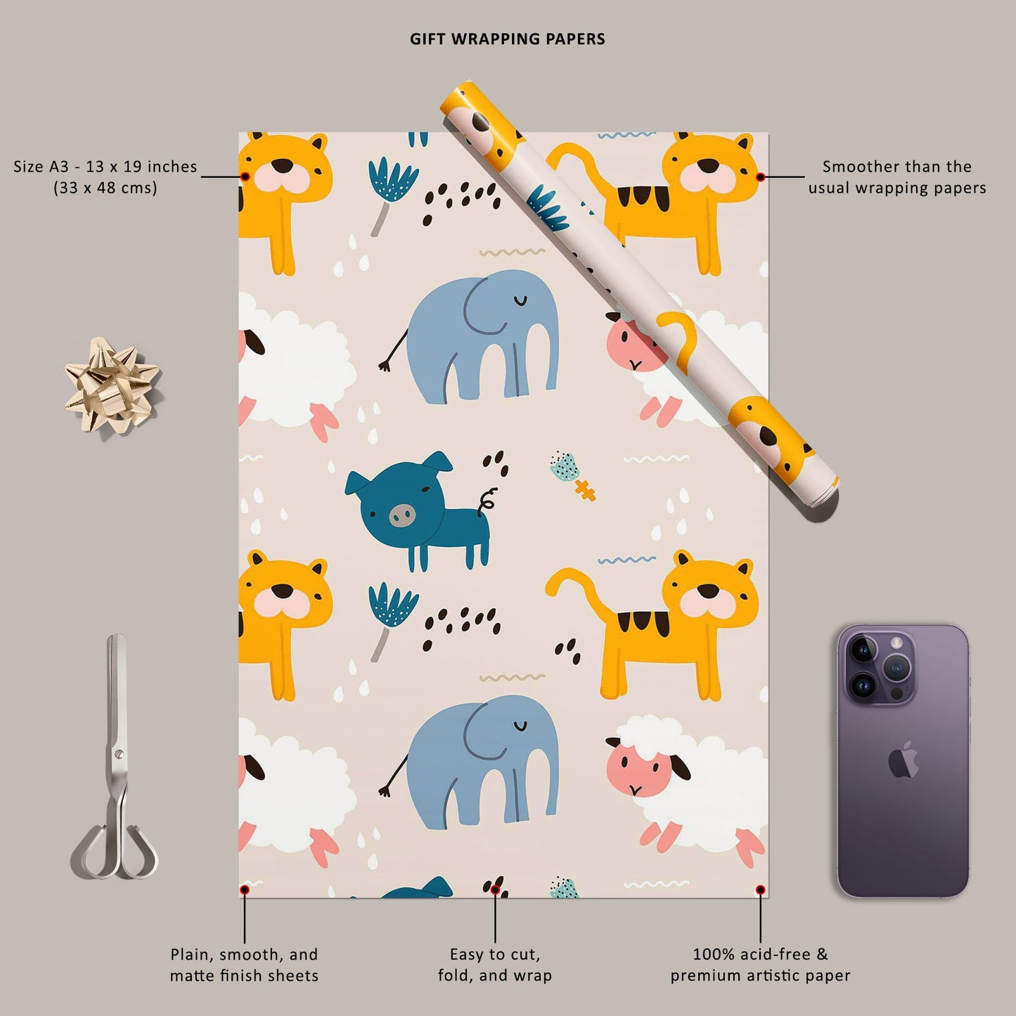 Kids Animals Art & Craft Gift Wrapping Paper