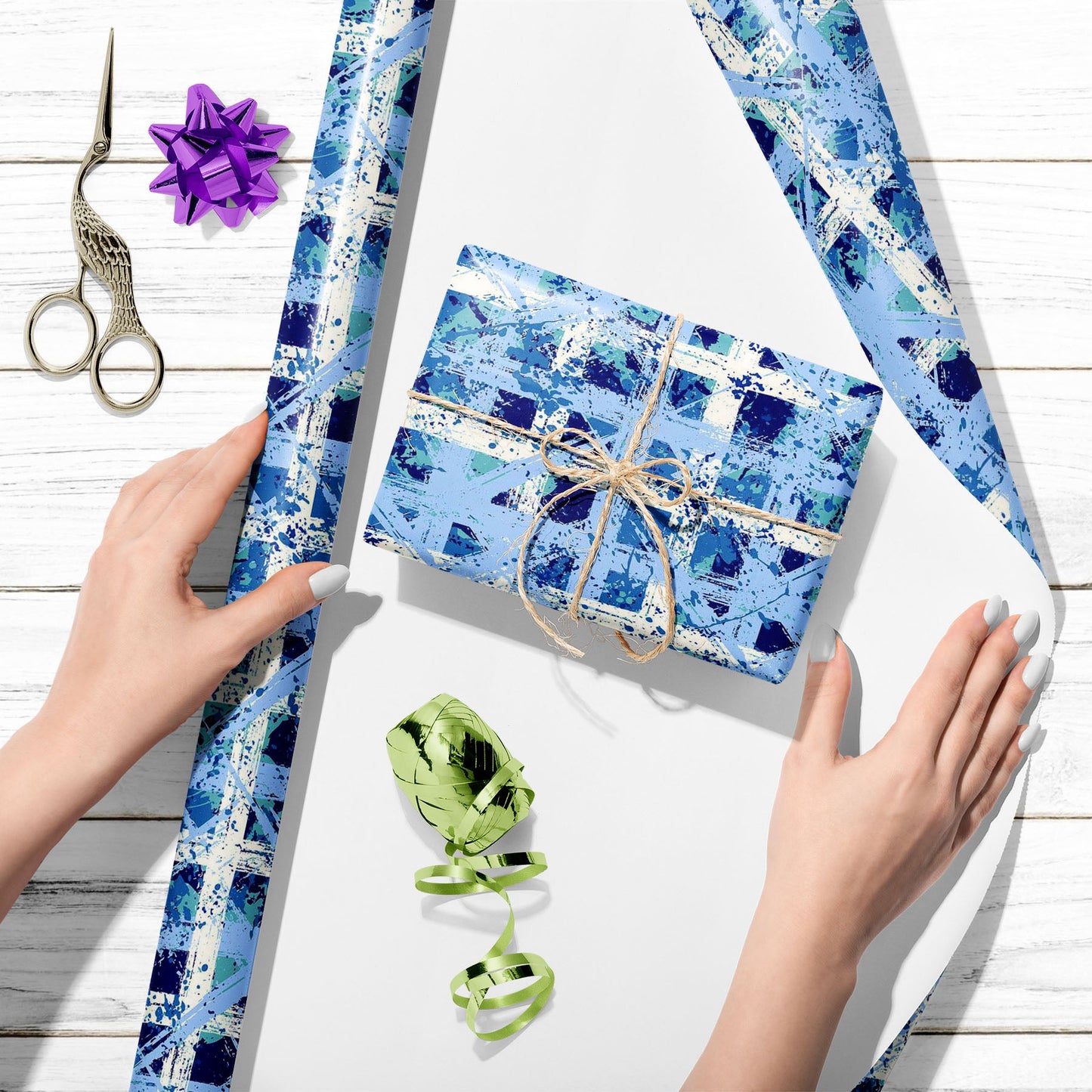 Bold Crossing Brushstrokes & Stripes Pattern Art & Craft Gift Wrapping Paper