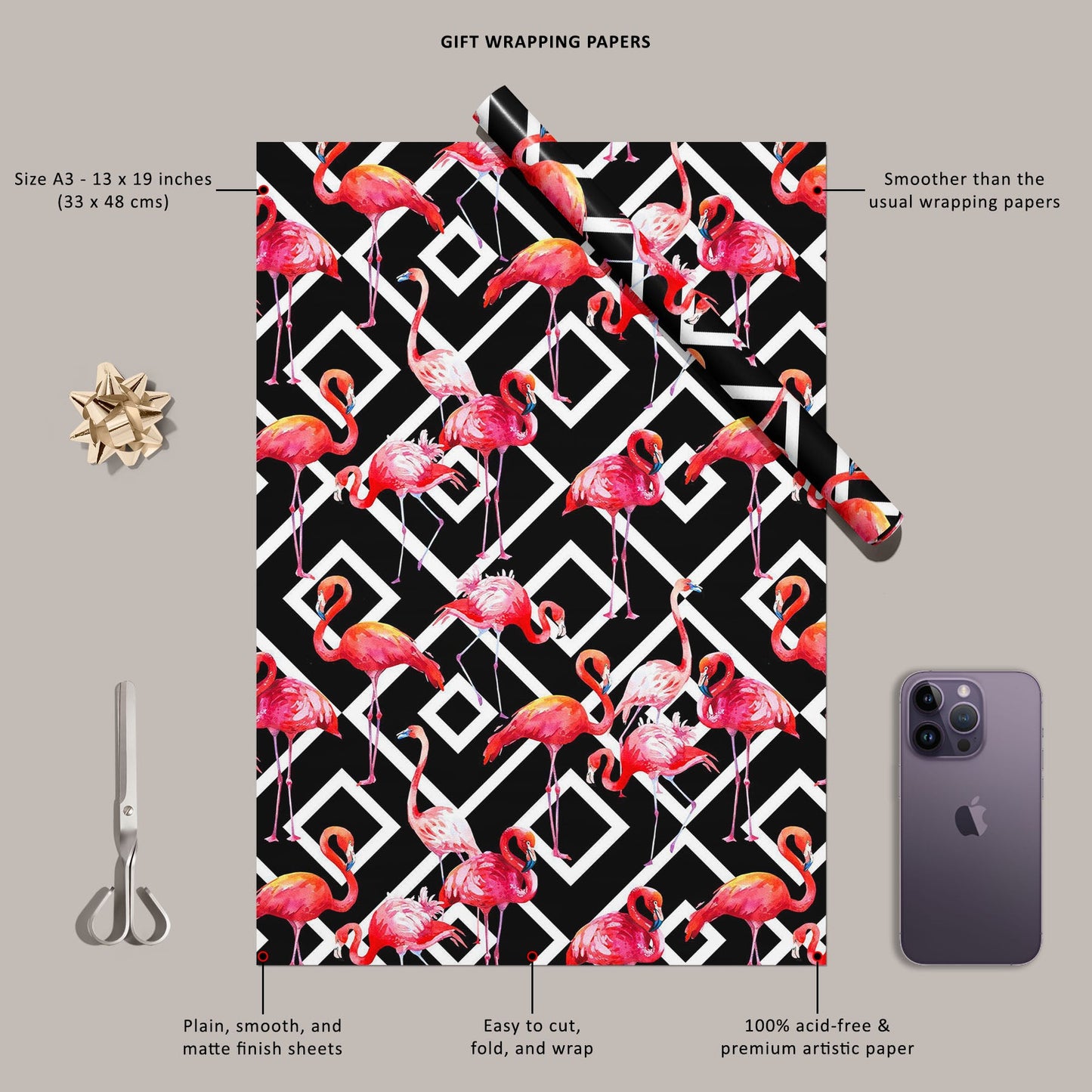 Watercolor Tropical Pink Flamingo Art & Craft Gift Wrapping Paper