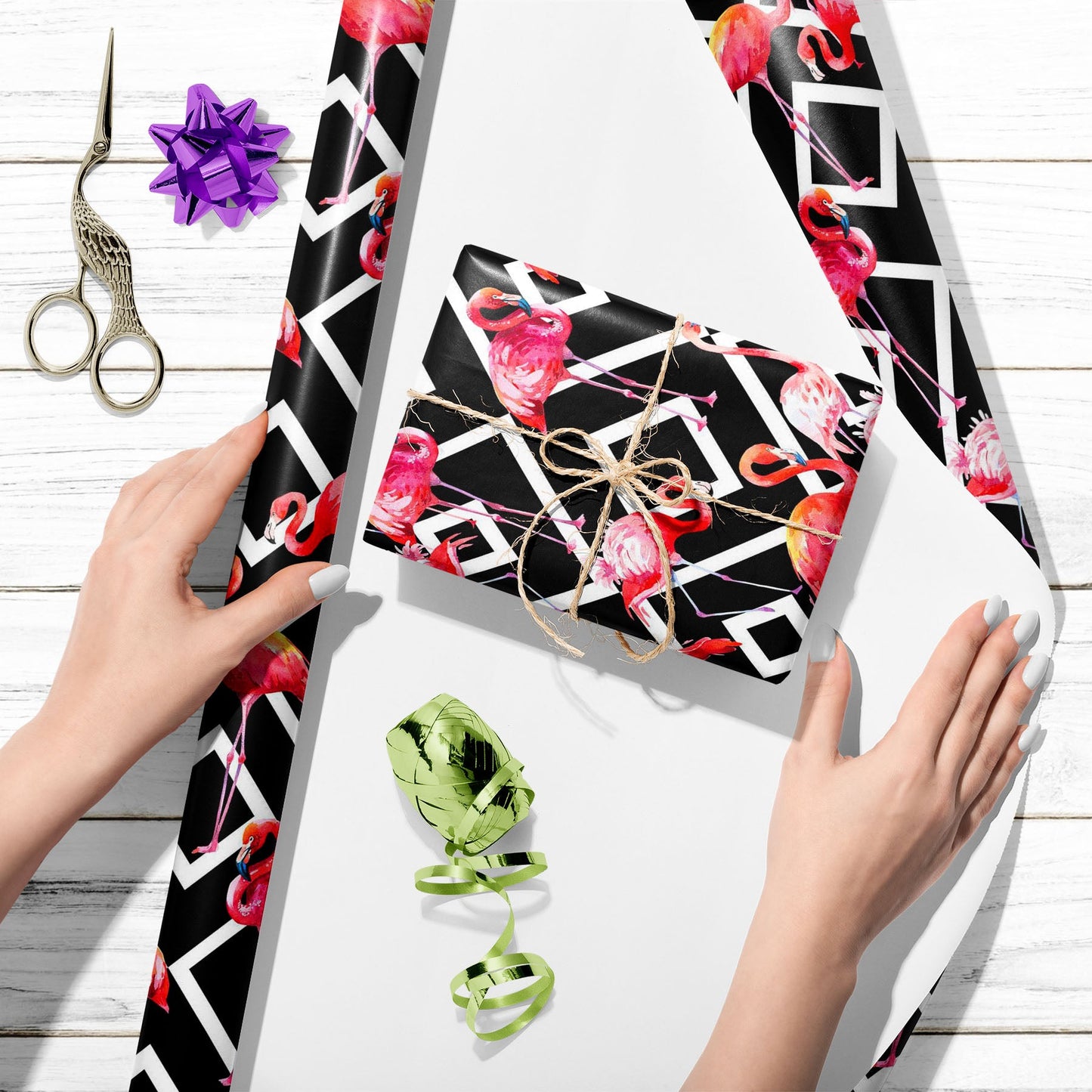 Watercolor Tropical Pink Flamingo Art & Craft Gift Wrapping Paper