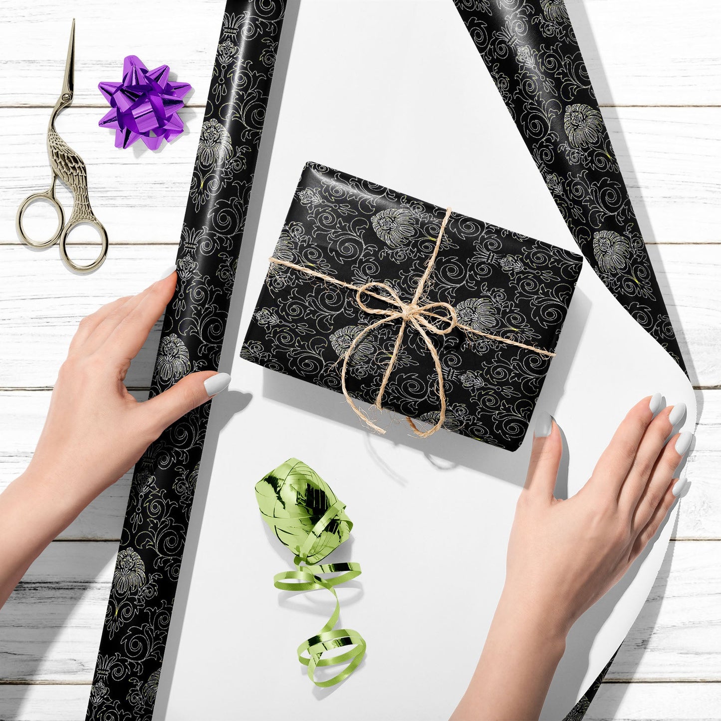 Golden Flowers & Leaves D1 Art & Craft Gift Wrapping Paper